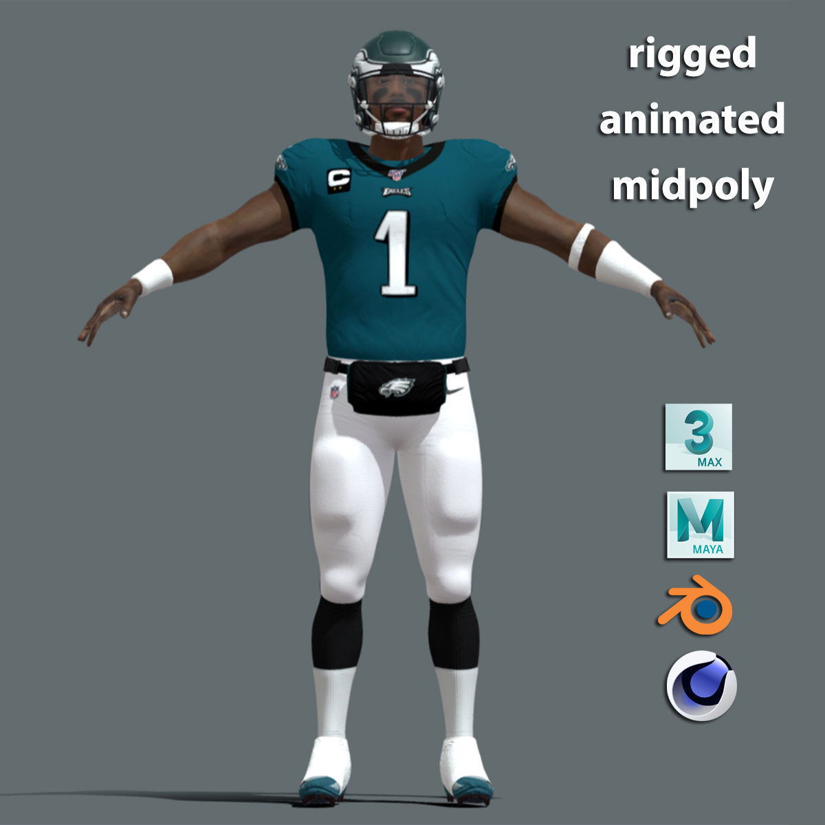 T-Pose Rigged Jalen Hurts Philadelphia Eagles NFL 3D model_2