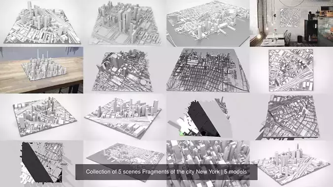 Collection of 5 scenes Fragments of the city New York