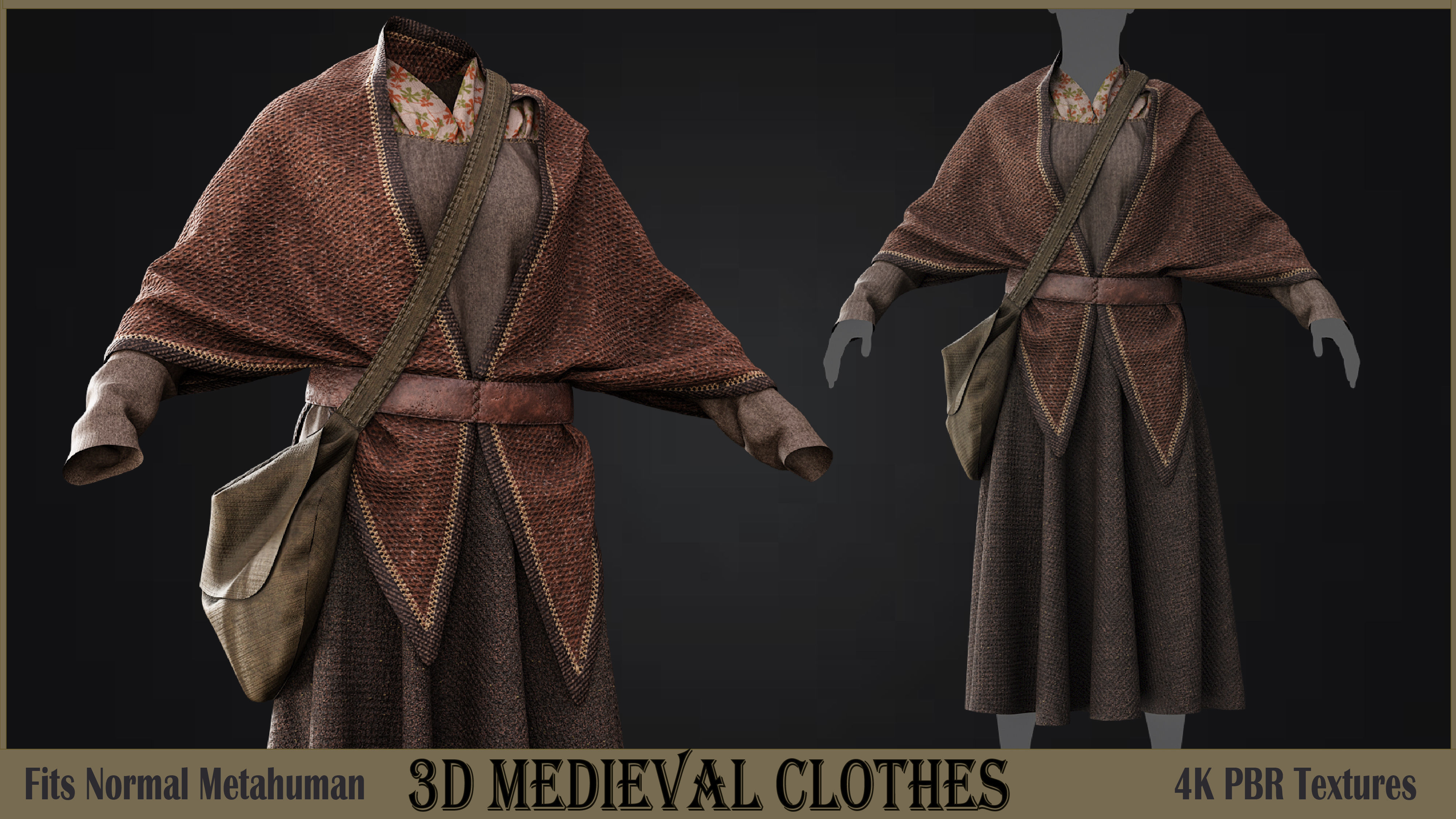 3D medieval female dress 3D model_3