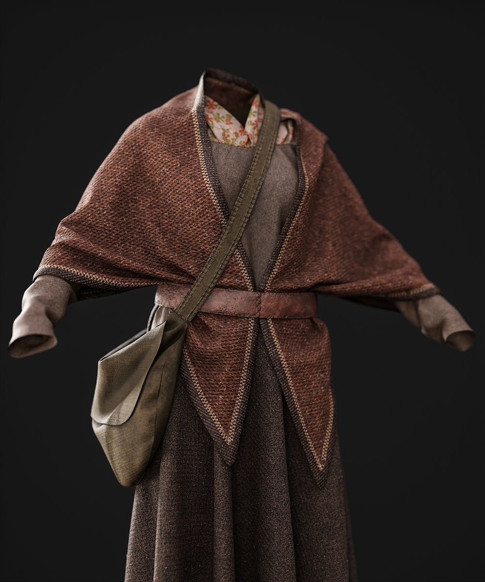 3D medieval female dress 3D model_8