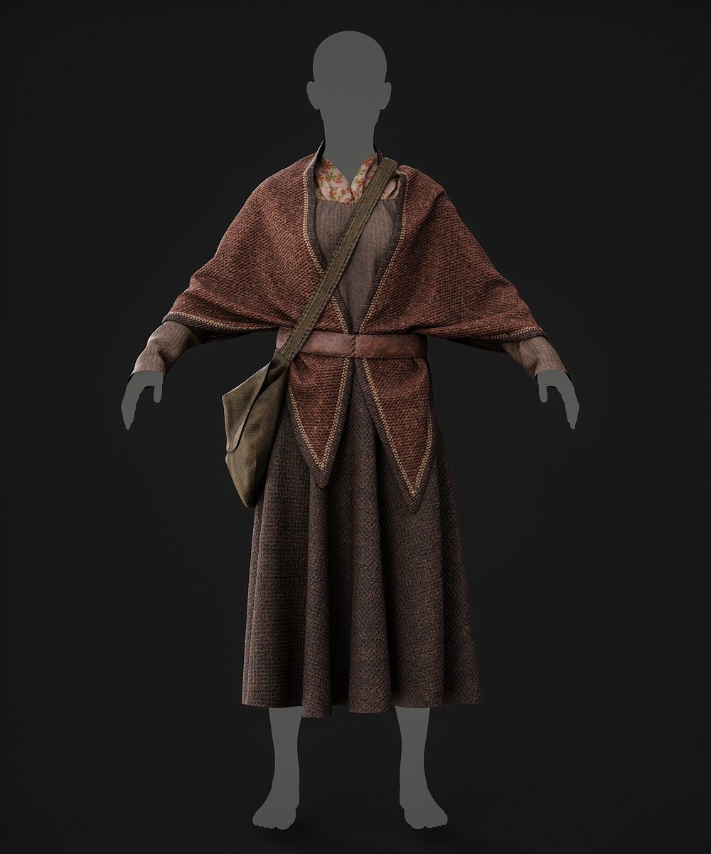 3D medieval female dress 3D model_6