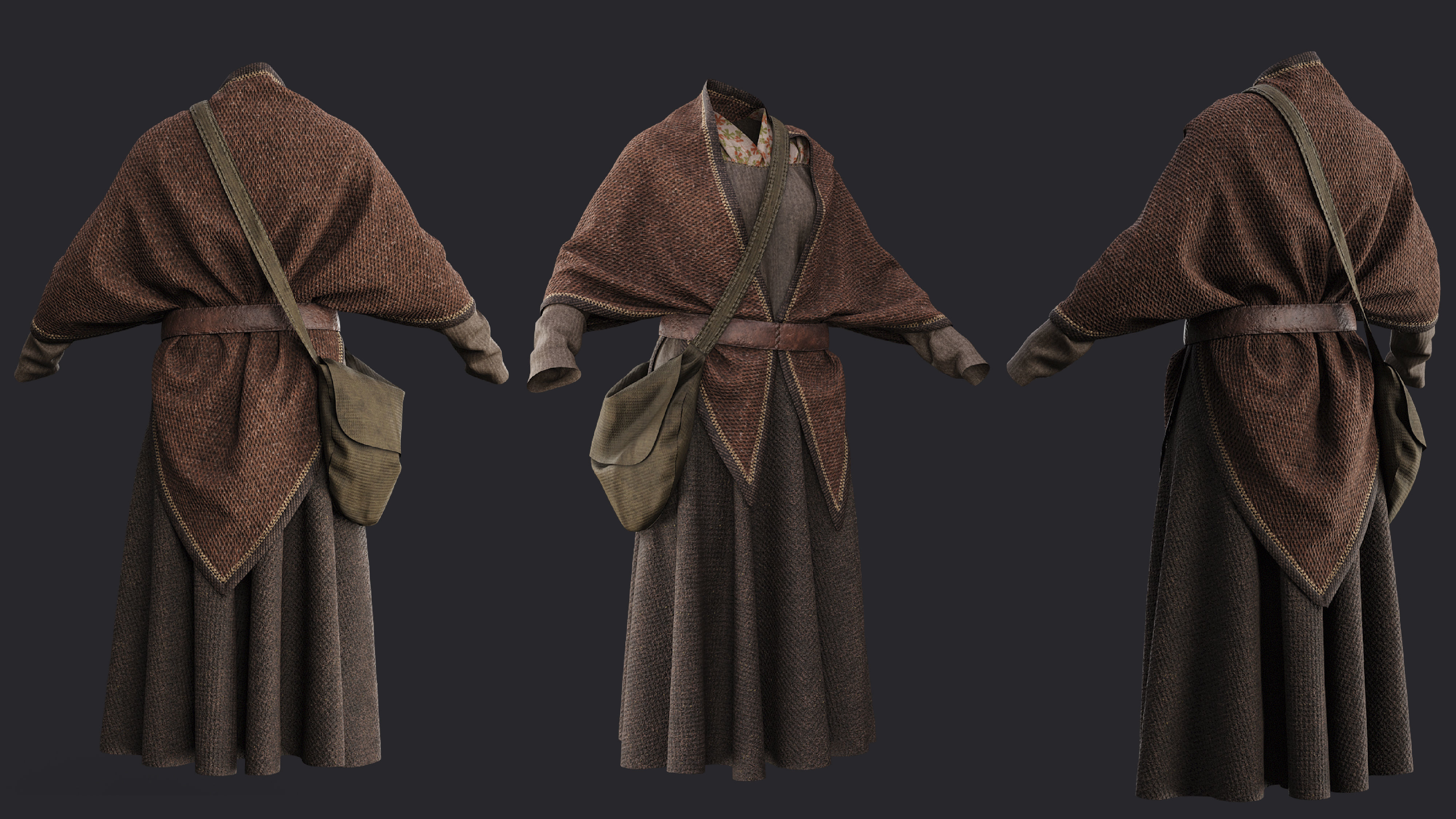 3D medieval female dress 3D model_2