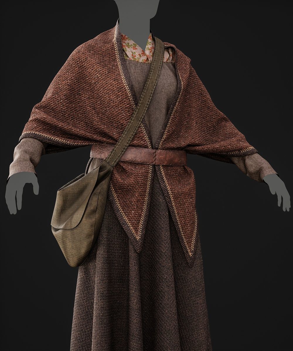 3D medieval female dress 3D model_7