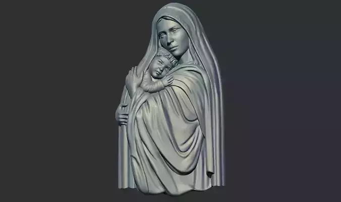 virgin Mary with baby relief 3d print model cnc 