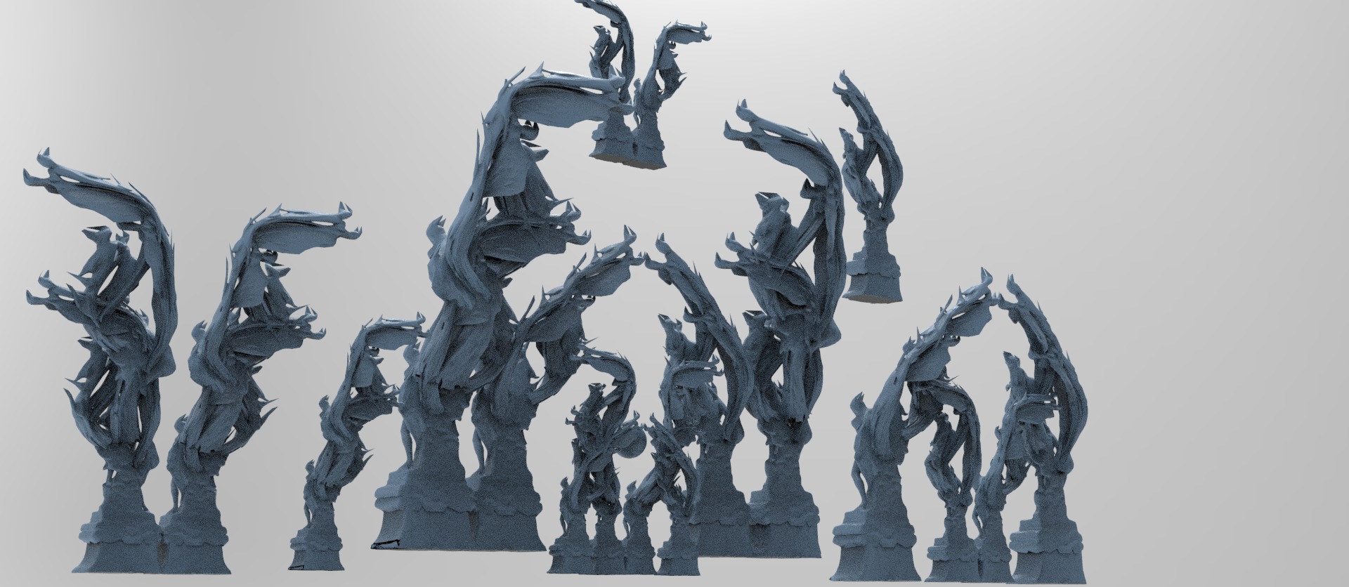 Dantes Inferno Fire dance pillars collection Low-poly 3D model_11