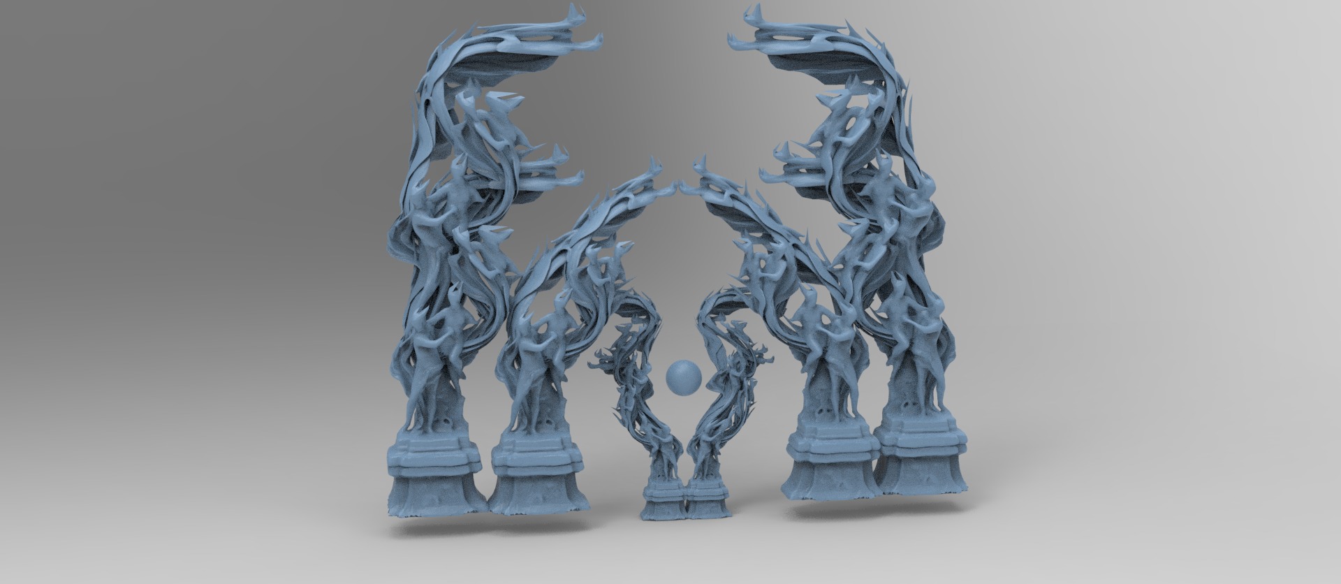 Dantes Inferno Fire dance pillars collection Low-poly 3D model_1
