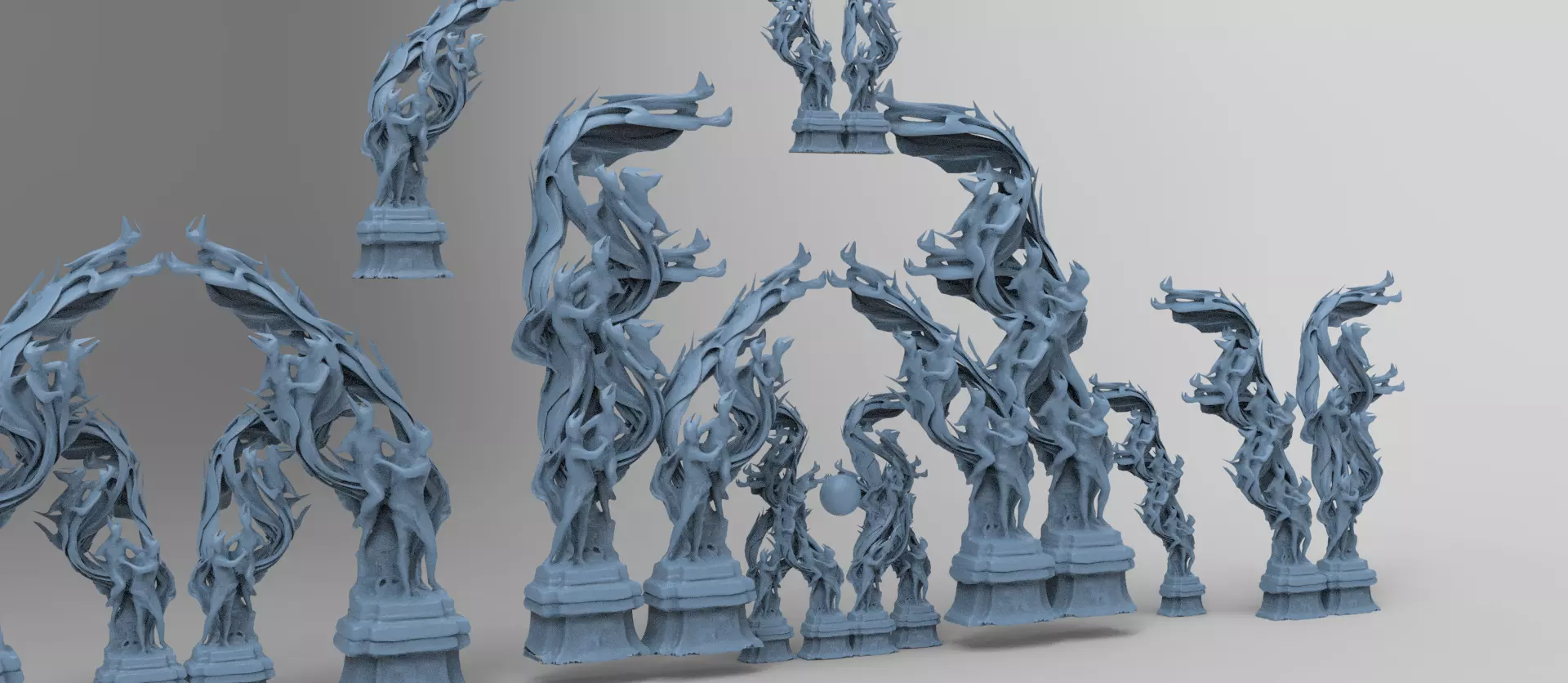 Dantes Inferno Fire dance pillars collection Low-poly 3D model_0