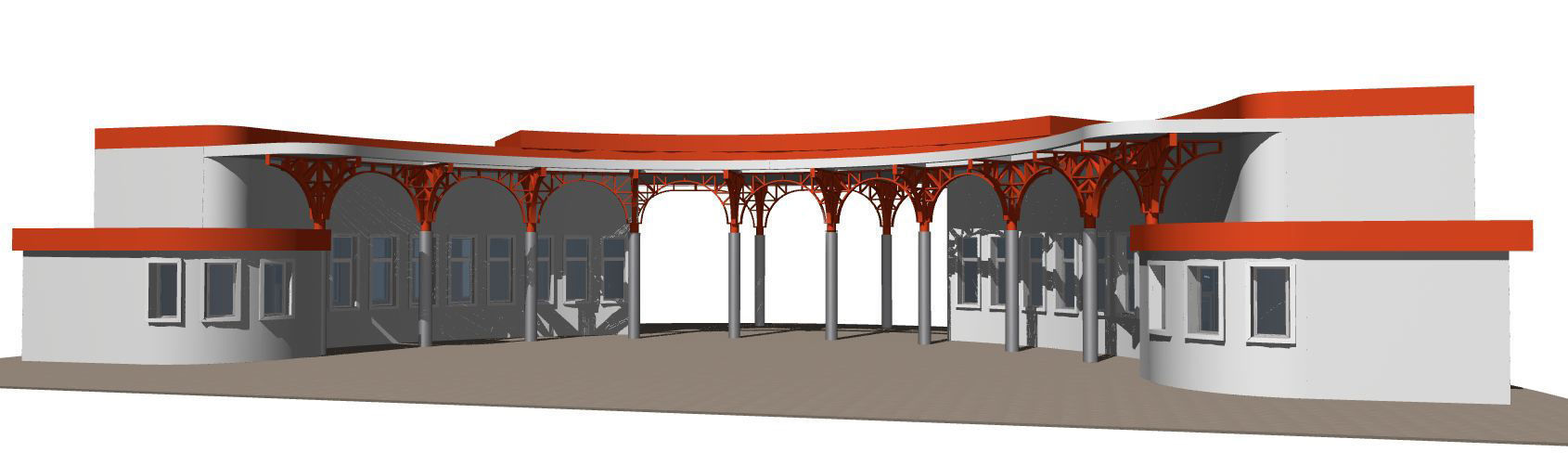 Semicircular building with colonnade 3D model_2