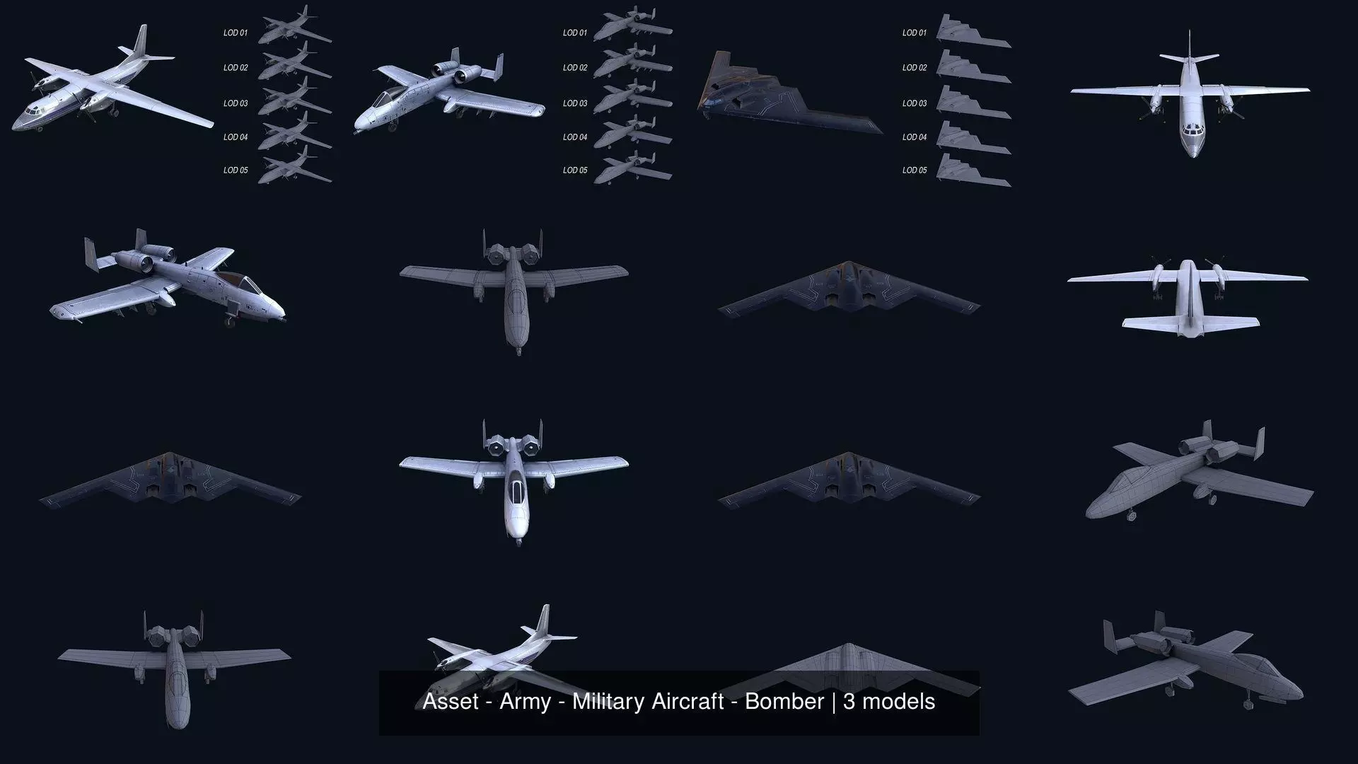Asset - Army - Military Aircraft - Bomber 3D Model Collection_0