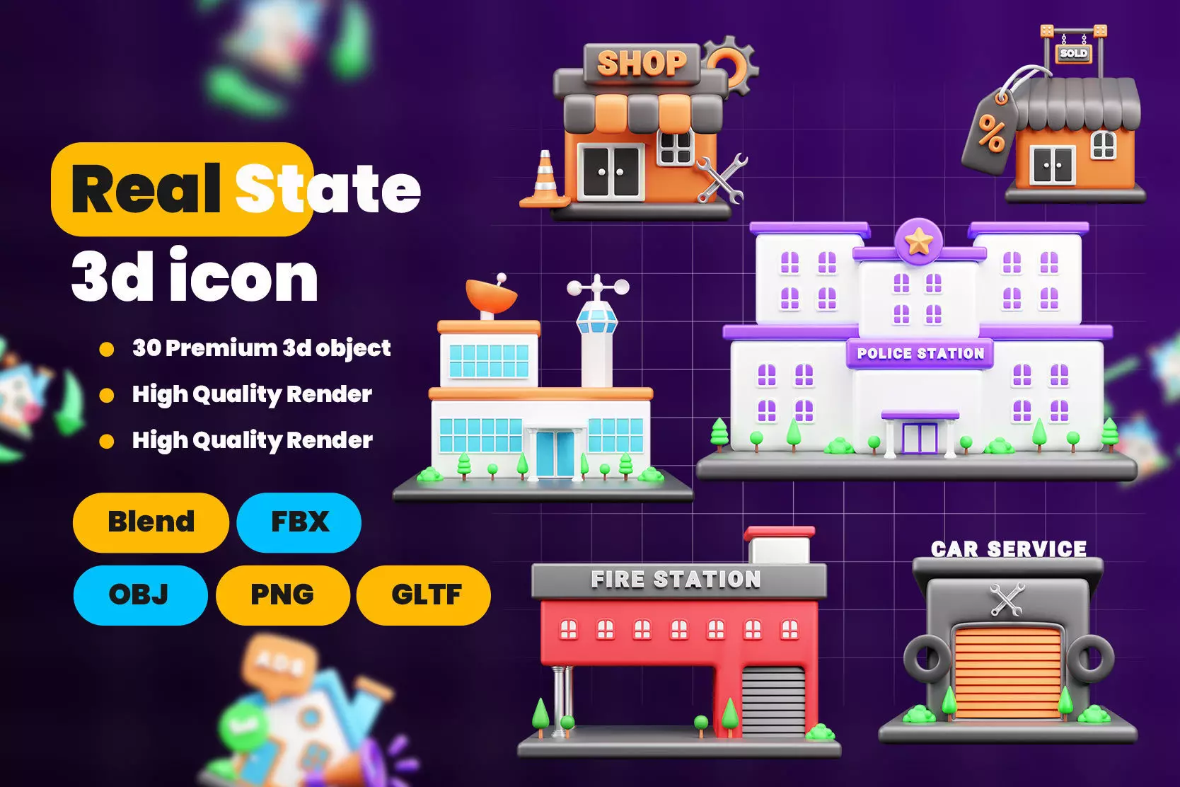 Real State 3d Illustration  Icon Pack 3D model_0