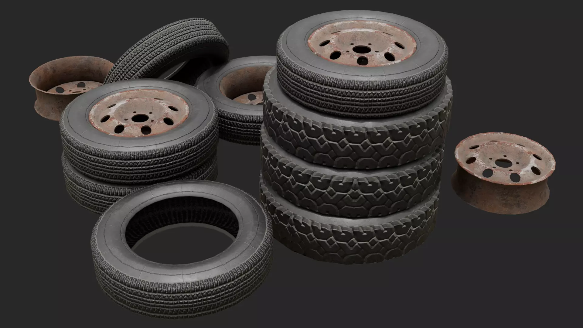 Old Rusty wheels Low-poly 3D model_0