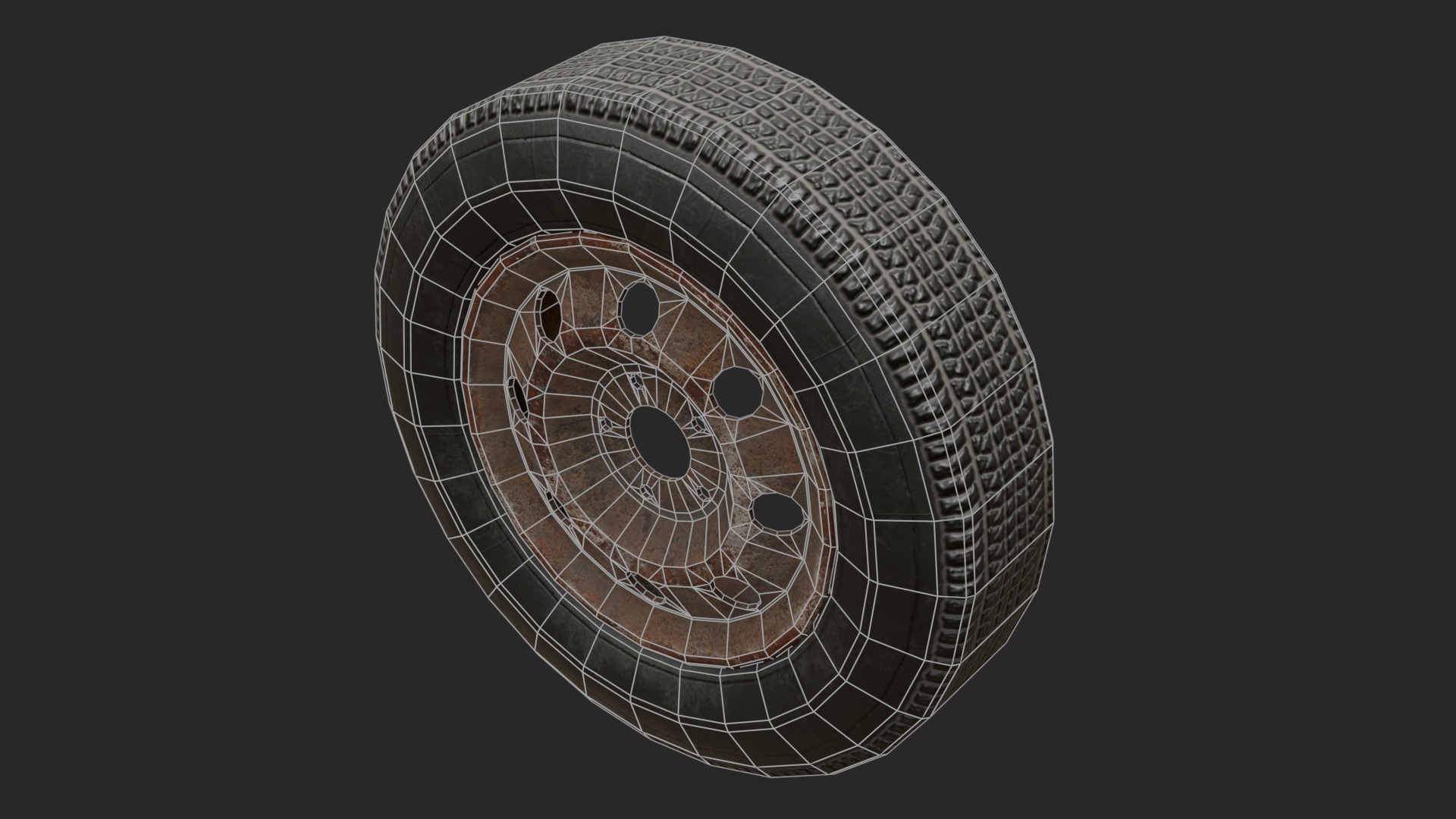 Old Rusty wheels Low-poly 3D model_5
