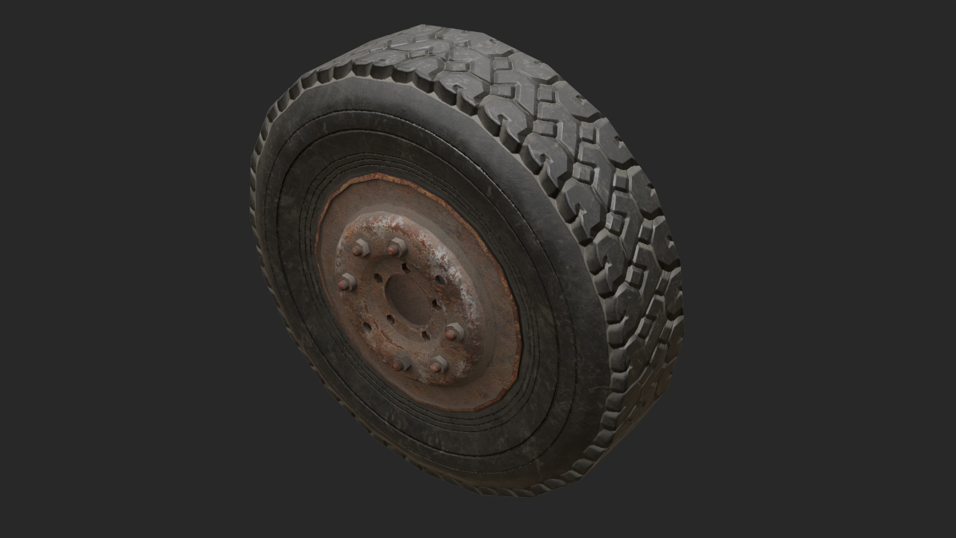 Old Rusty wheels Low-poly 3D model_1