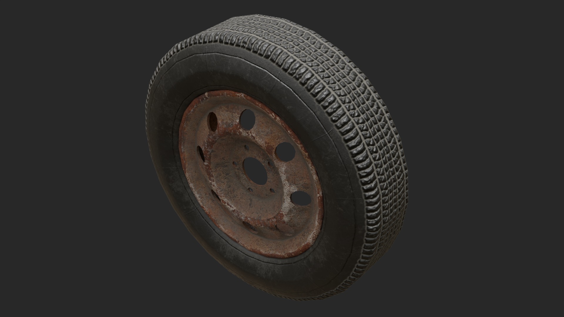 Old Rusty wheels Low-poly 3D model_4