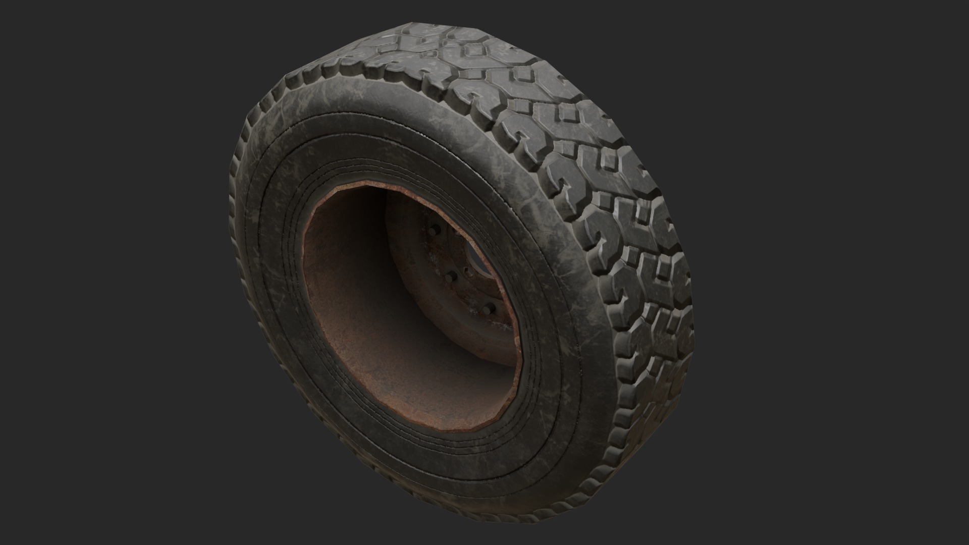 Old Rusty wheels Low-poly 3D model_3