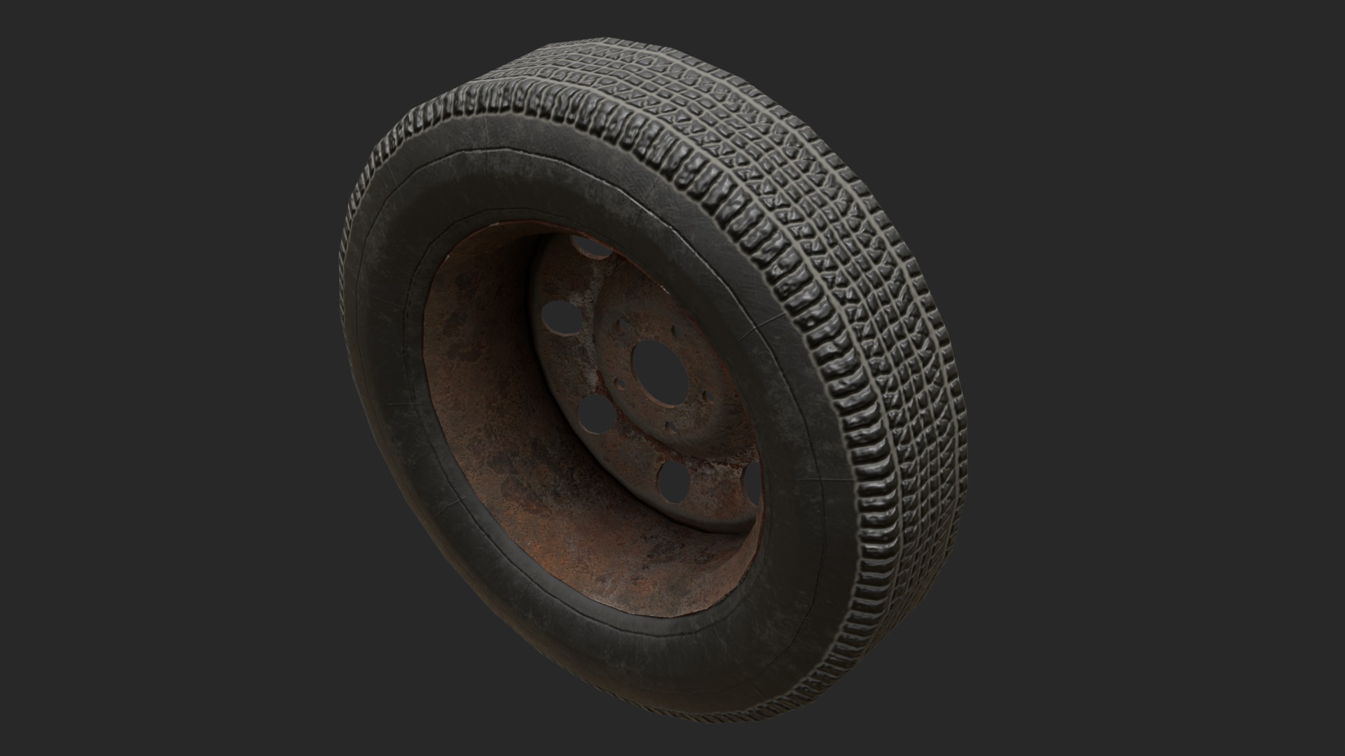 Old Rusty wheels Low-poly 3D model_6