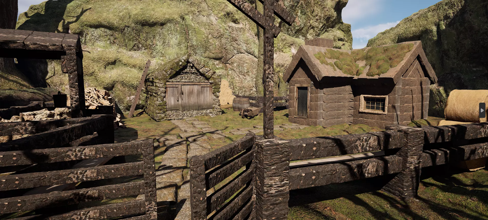 Farmer House and Barn in the Forest 3D model_0