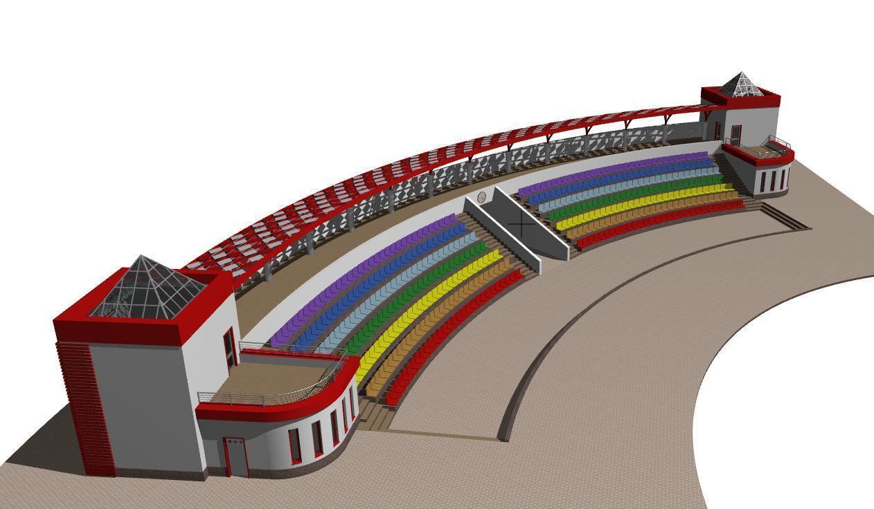 Semicircular amphitheater 3D model_2