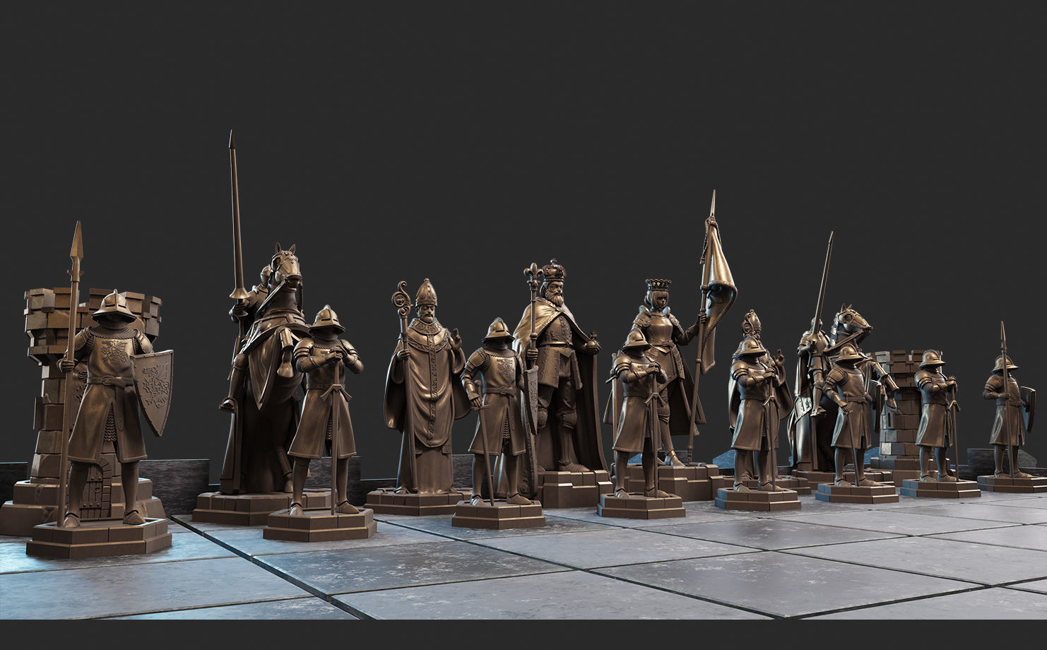 Medieval Chess Set - 3d Print Model 3D print model_2