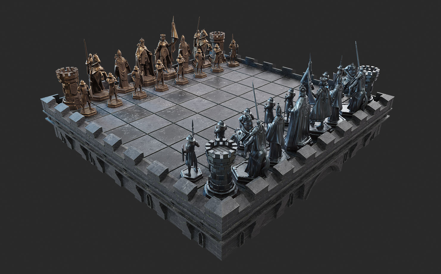 Medieval Chess Set - 3d Print Model 3D print model_0