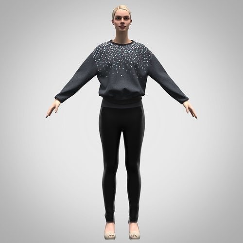 Womens Sweatshirt rigged model  Low-poly 3D model