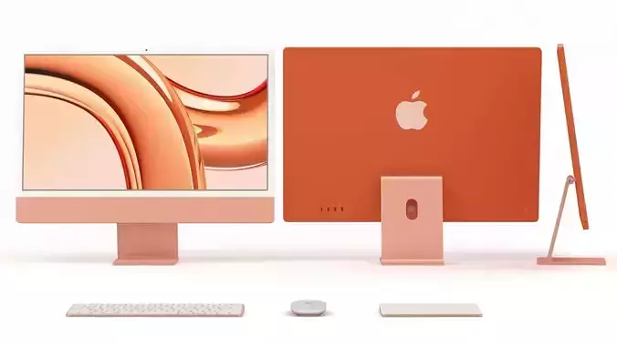 Apple iMac 24 inch 2023 Orange with Keyboard-Mouse-Trackpad Low-poly 3D model