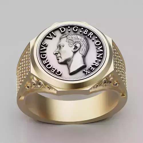 florin British coin Ring silver gold jewelry printable 3d model