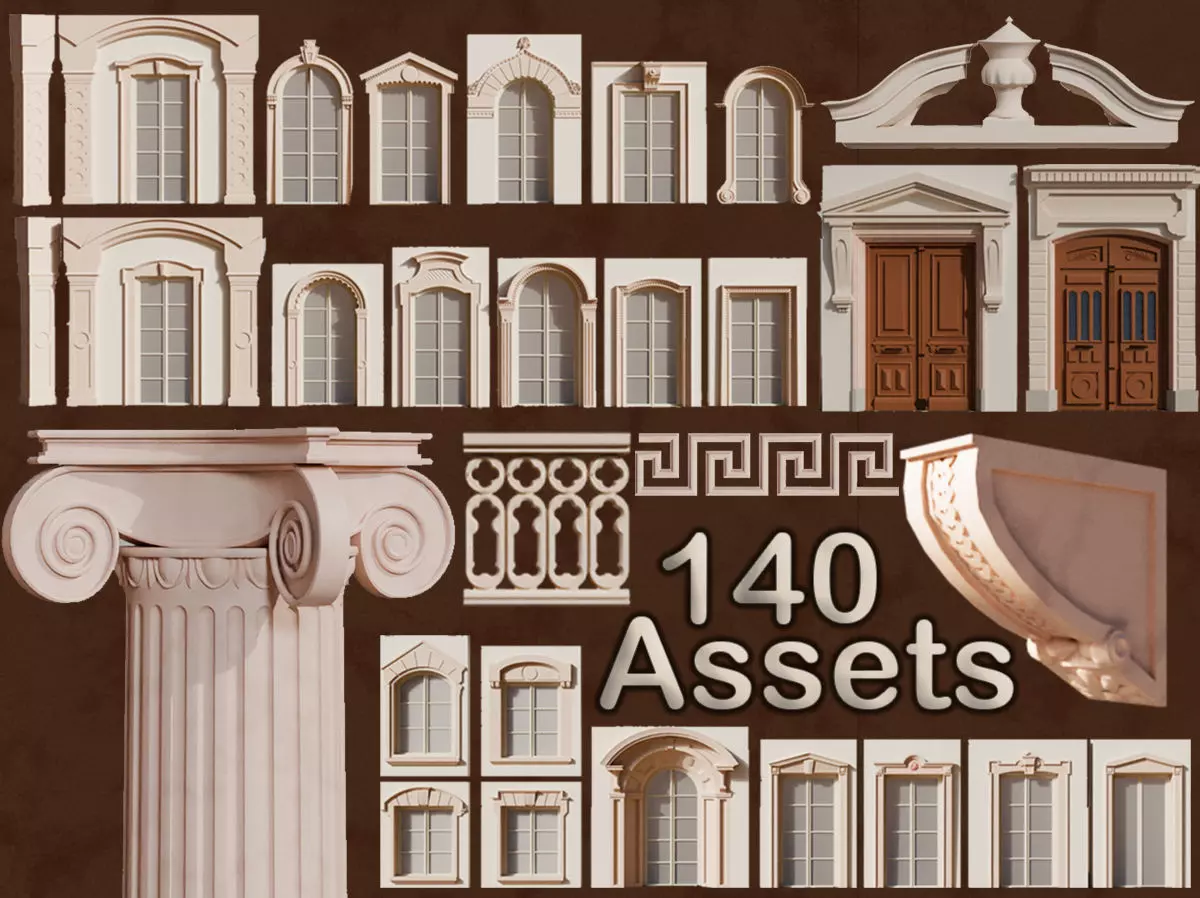 140 Classical European Architectural Asset pack Blender 3dsmax 3D model_0