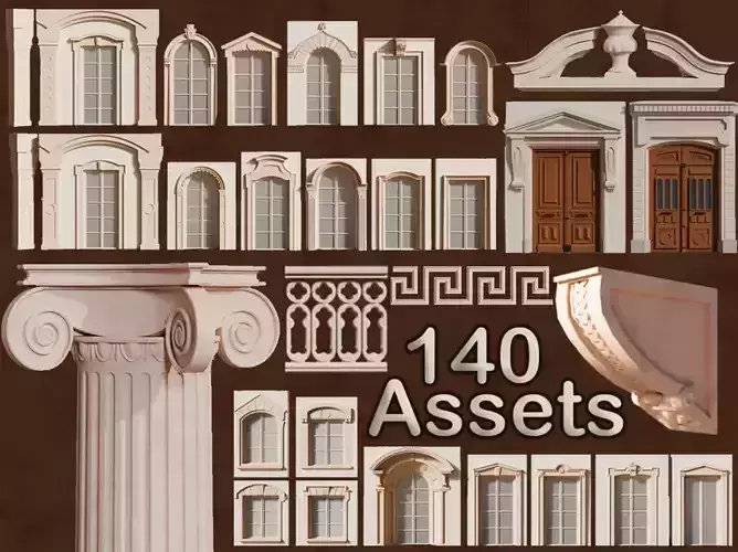 140 Classical European Architectural Asset pack Blender 3dsmax 3D model