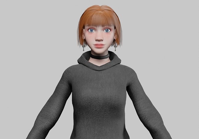 Cartoon Pretty Woman V32514  Low-poly 3D model