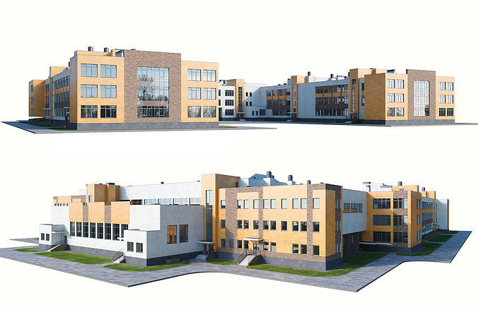 Modern school building 2 3D model 6
