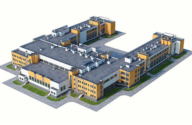 Modern school building 2 3D model 2