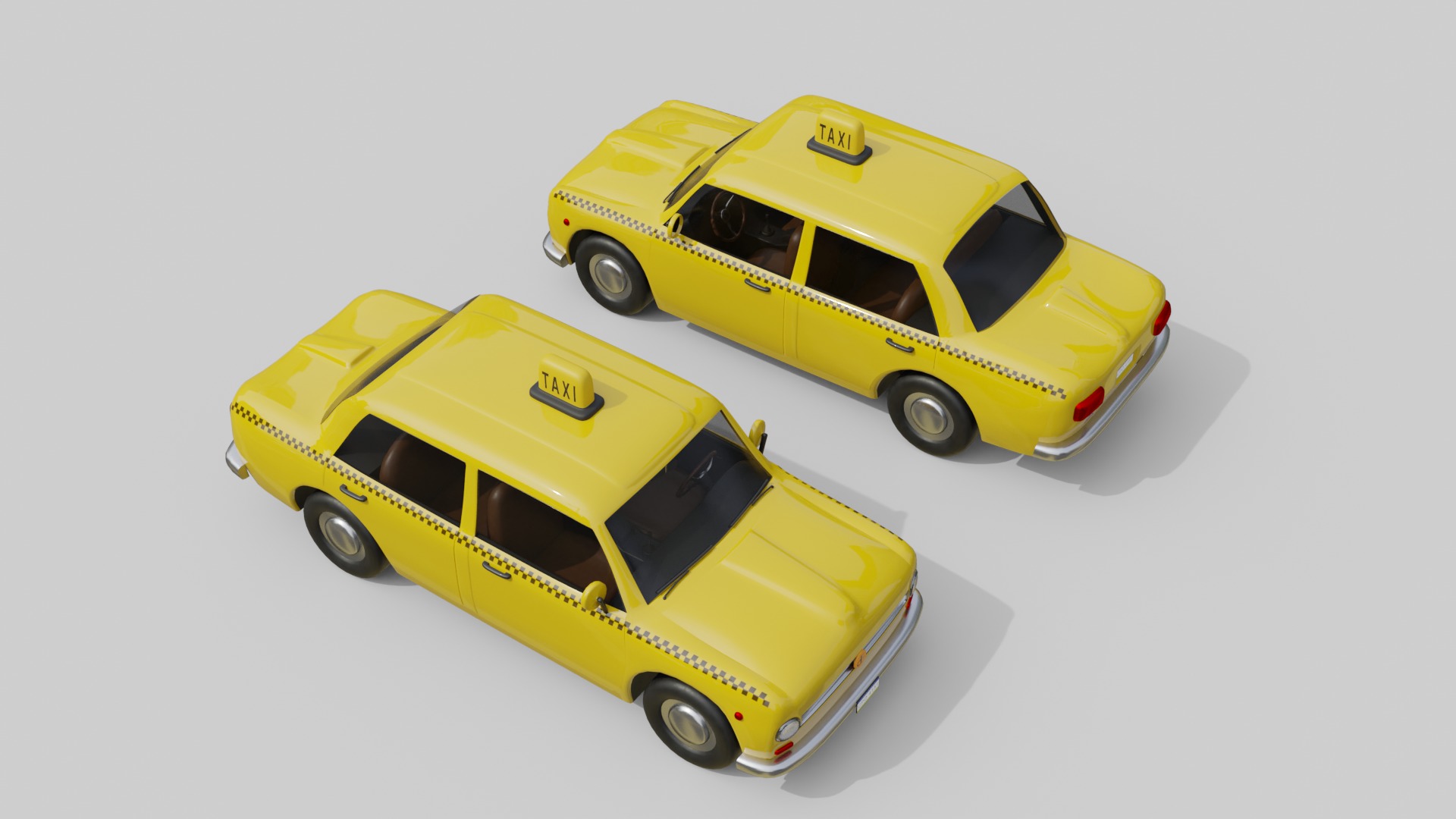 Vintage Taxi Car Game-Ready and Render Asset Low-poly 3D model_12
