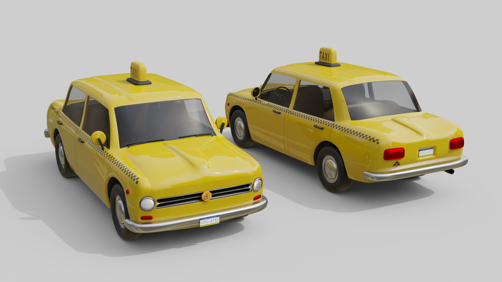 Vintage Taxi Car Game-Ready and Render Asset Low-poly 3D model_11