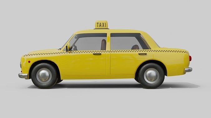 Vintage Taxi Car Game-Ready and Render Asset Low-poly 3D model 6