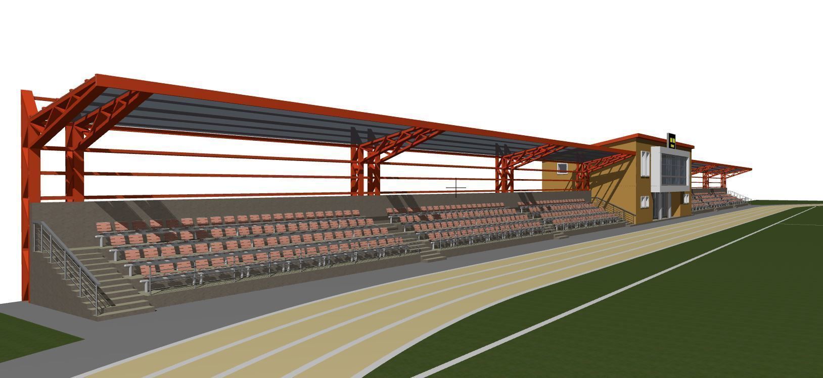 Football field with tribunes and an administrative building 3D model_17