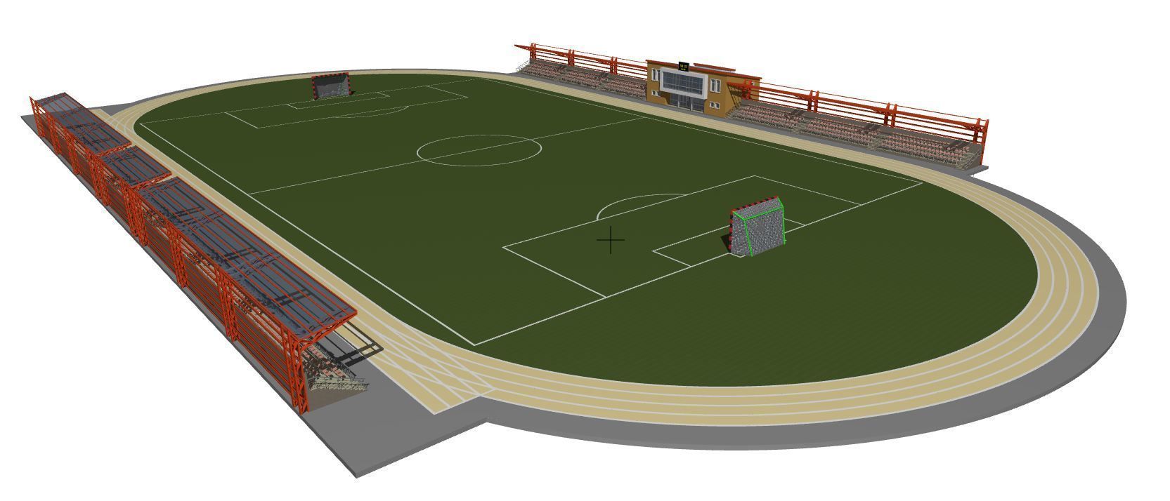 Football field with tribunes and an administrative building 3D model_2