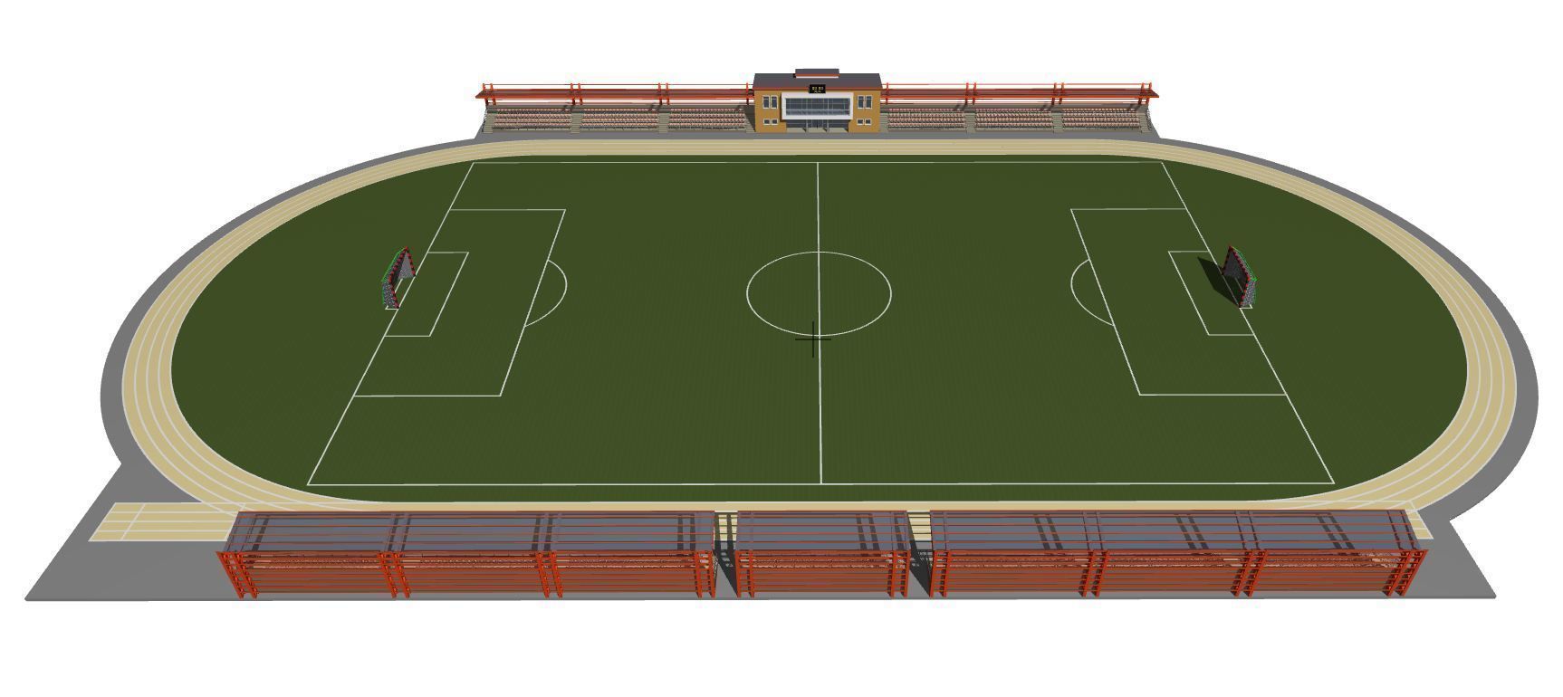Football field with tribunes and an administrative building 3D model_4