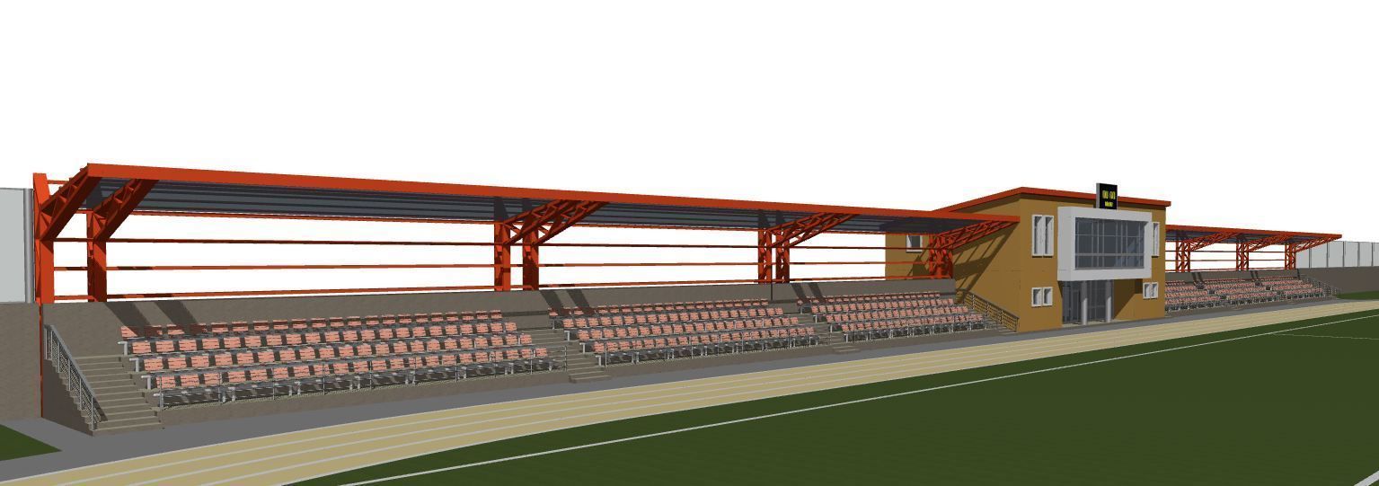 Football field with tribunes and an administrative building 3D model_8