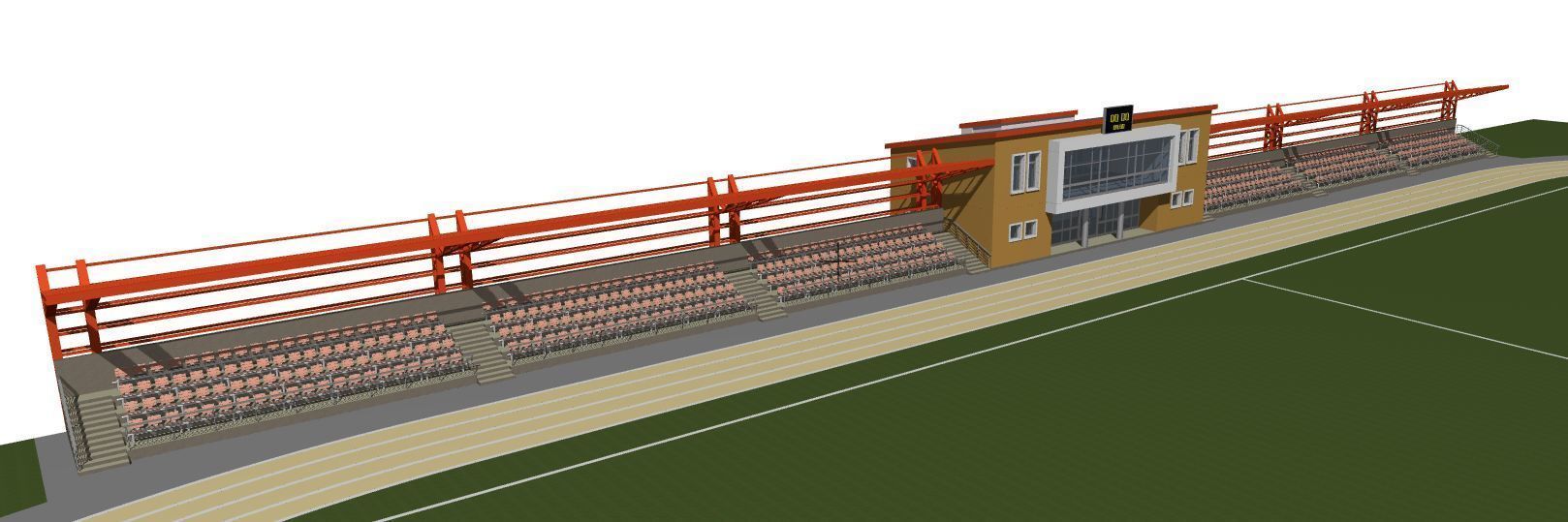 Football field with tribunes and an administrative building 3D model_10