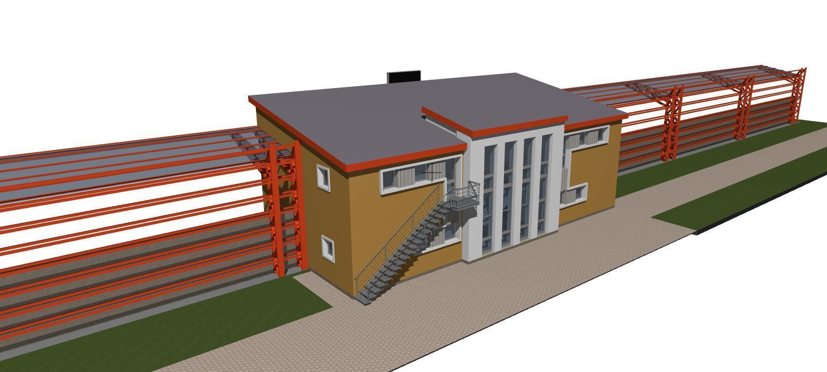 Football field with tribunes and an administrative building 3D model_12