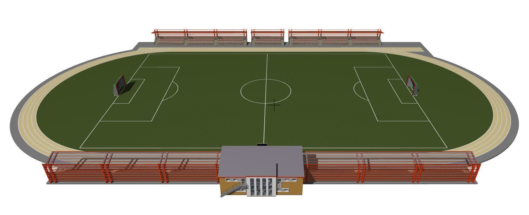 Football field with tribunes and an administrative building 3D model_5