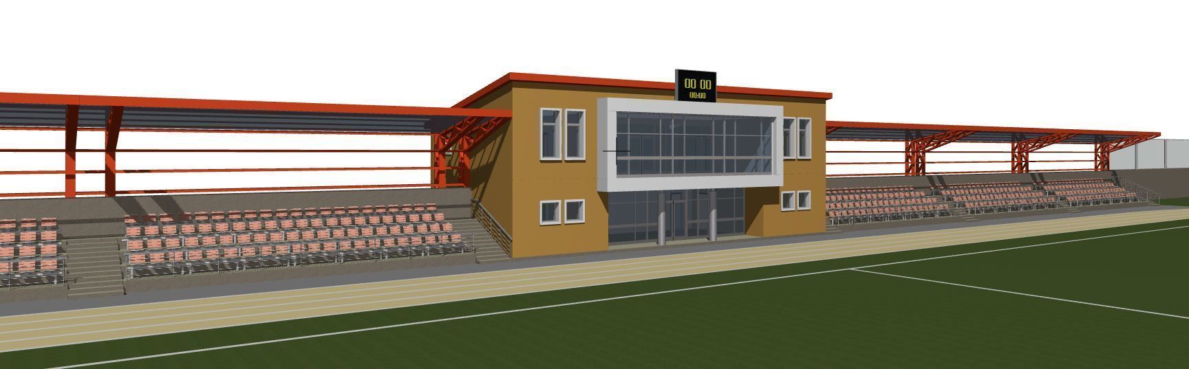 Football field with tribunes and an administrative building 3D model_7