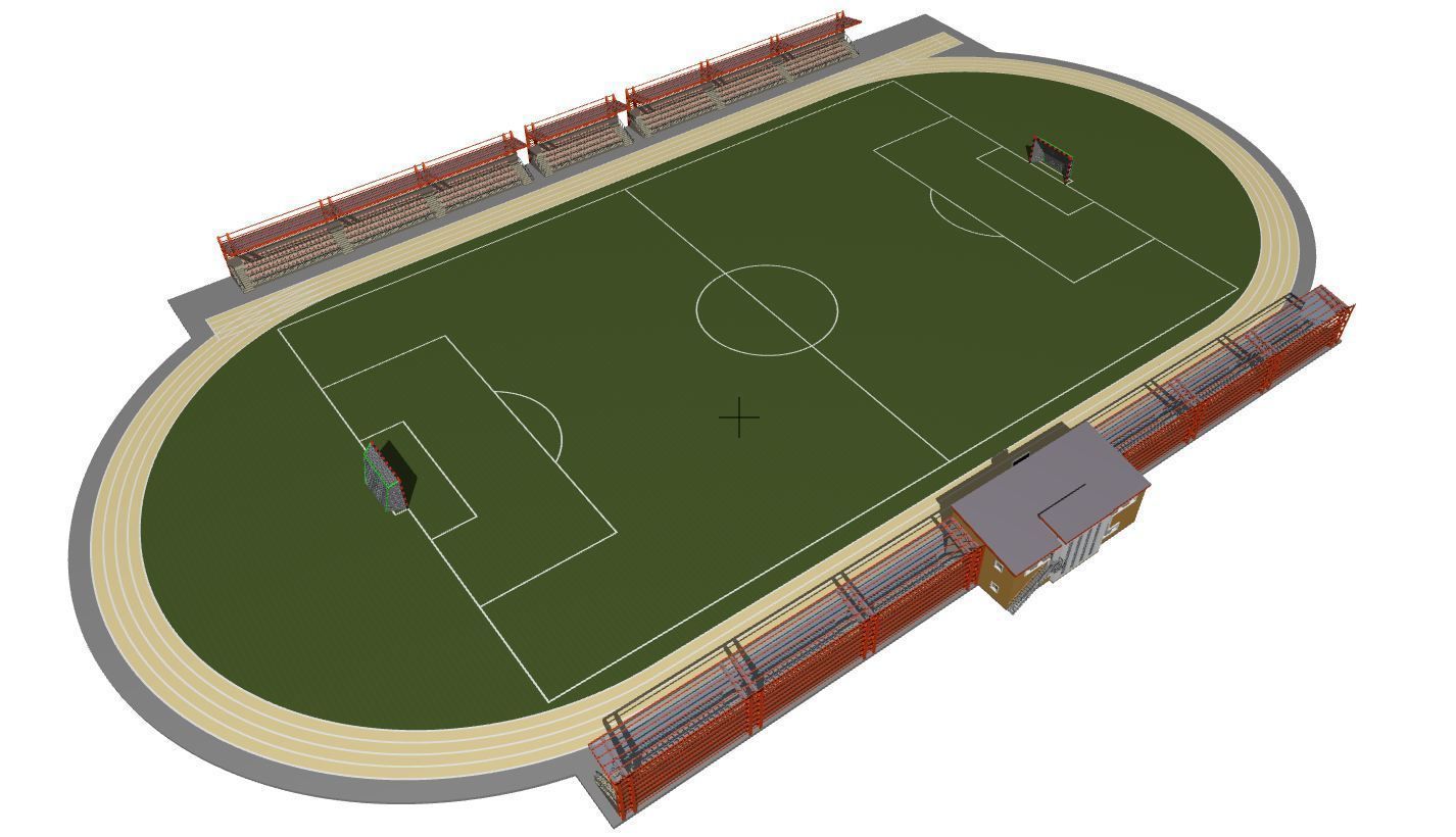 Football field with tribunes and an administrative building 3D model_1