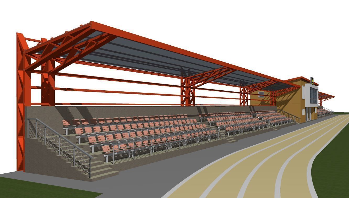 Football field with tribunes and an administrative building 3D model_9