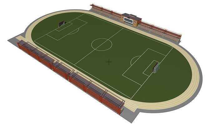 Football field with tribunes and an administrative building 3D model