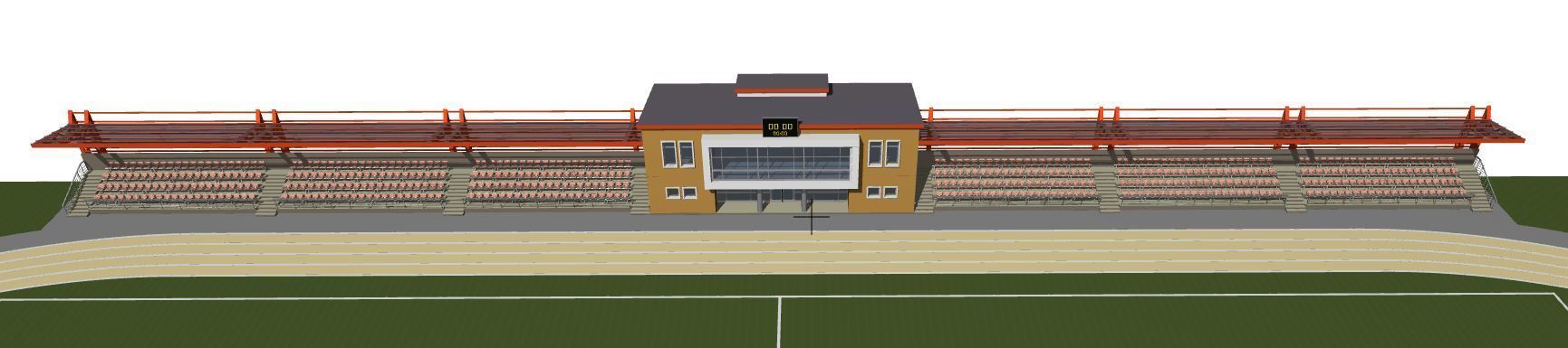 Football field with tribunes and an administrative building 3D model_14
