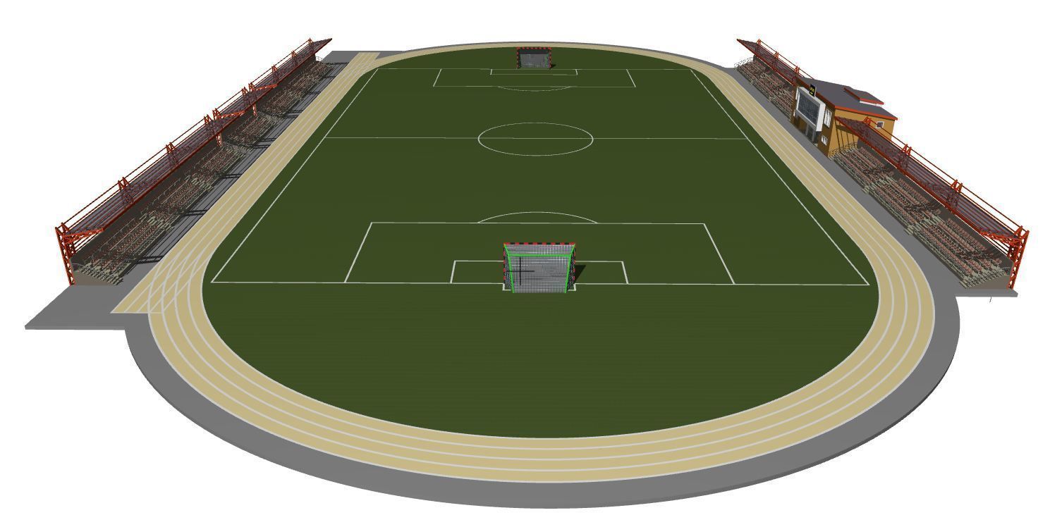 Football field with tribunes and an administrative building 3D model_6