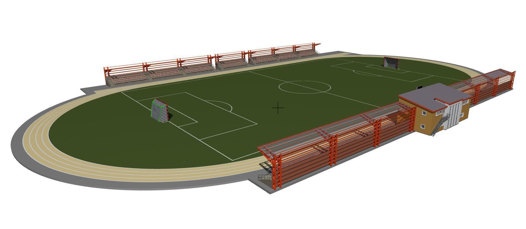 Football field with tribunes and an administrative building 3D model_3