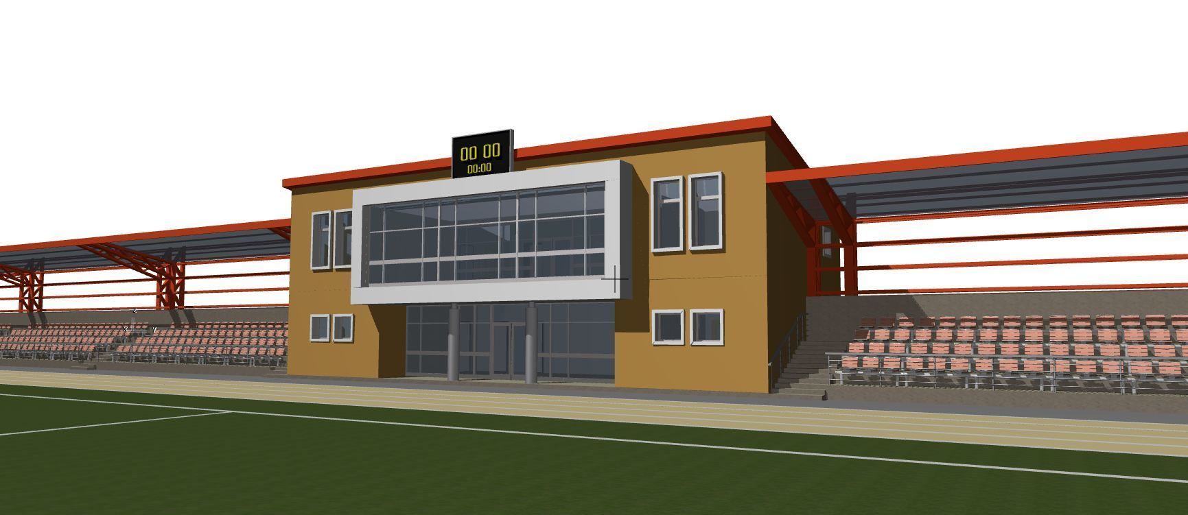 Football field with tribunes and an administrative building 3D model_11